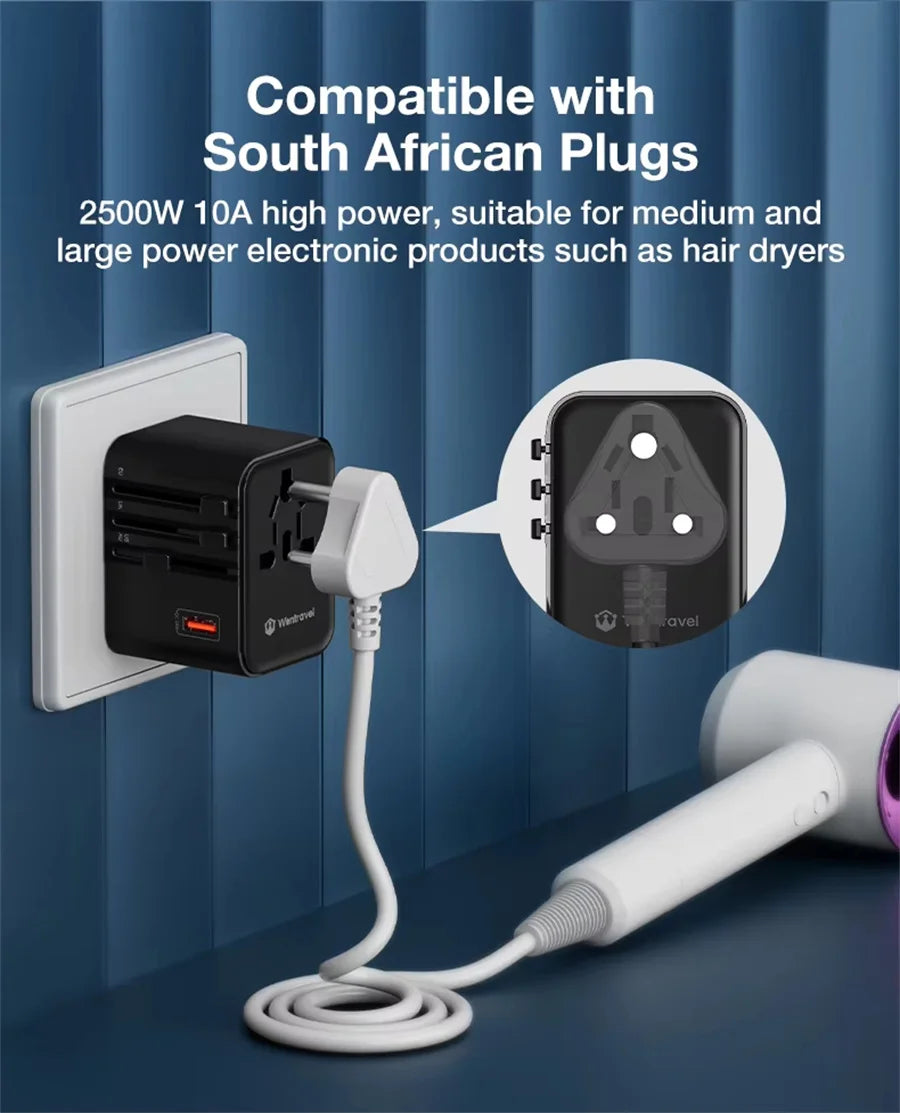 JINGMIN Universal Travel Adapter – 4 AC Outlets + 3 USB/Type-C PD 25W