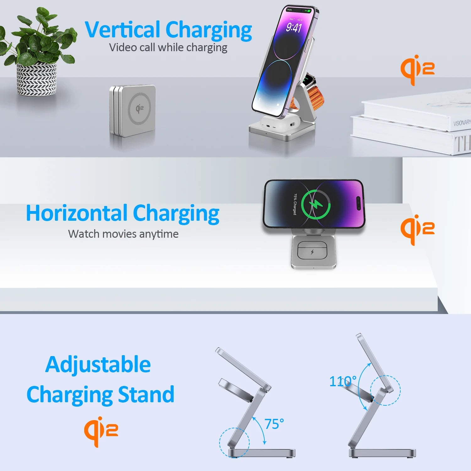 Magnetic Wireless Charger 3-in-1 – 15W Fast Charging for iPhone 17/16/15, Watch & AirPods