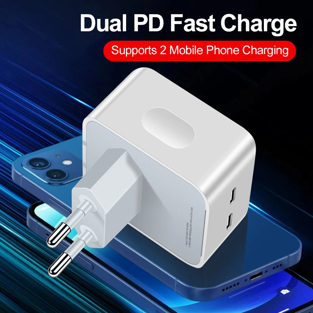 35W Dual PD Fast Charger – USB-C Wall Adapter for iPhone & Android