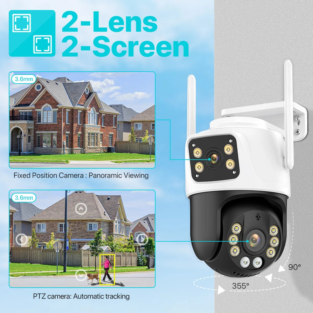 Triple-Lens Wireless Security Camera – AI Human Detection + Auto Tracking (iCSee)
