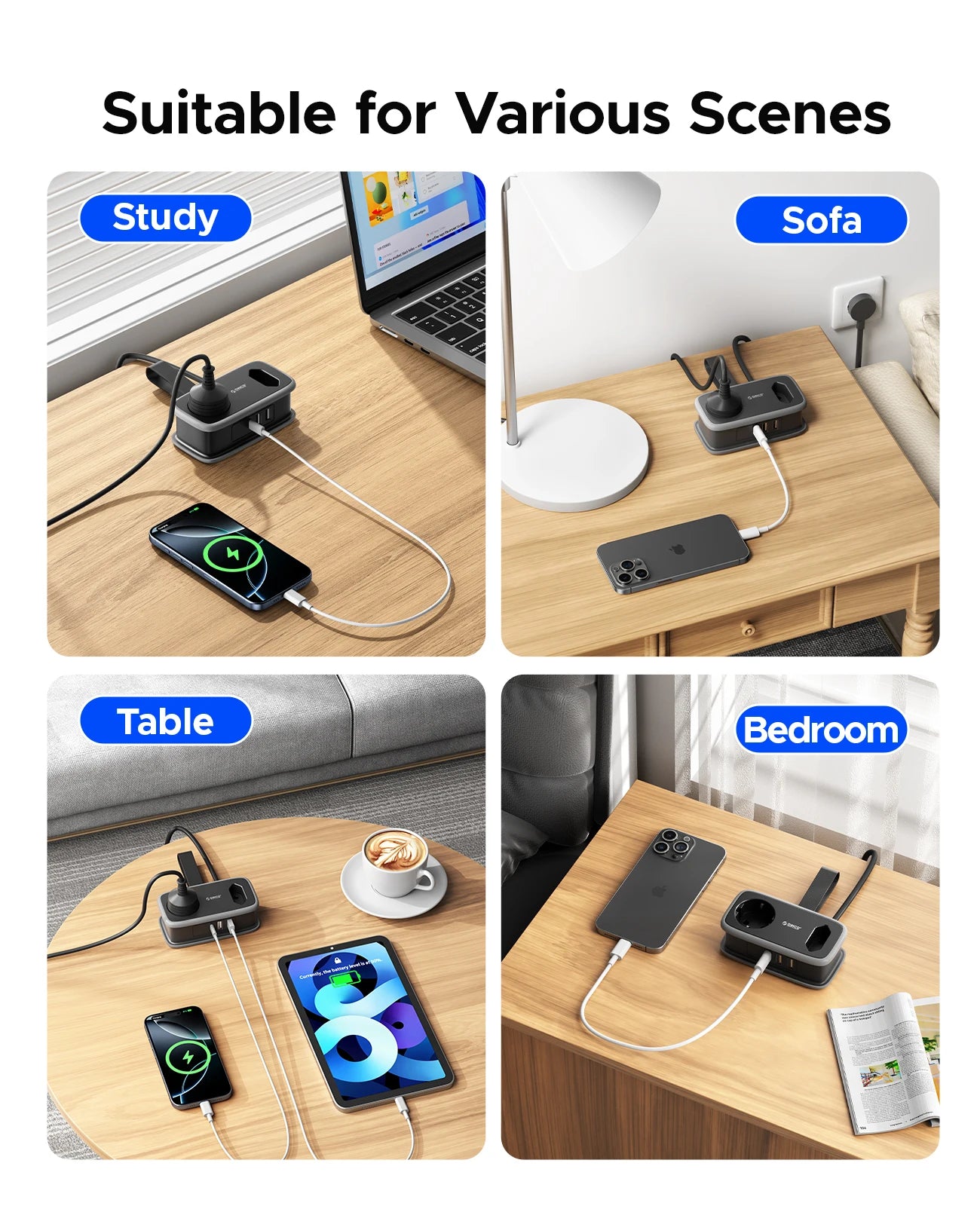 ORICO EU Plug Power Strip – 5-in-1 with 2 AC & 3 USB Ports, 1.1m Cable – Travel Socket