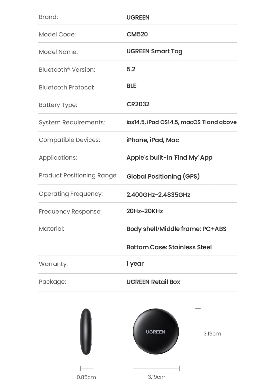 UGREEN Apple Find My SmartTag Tracker