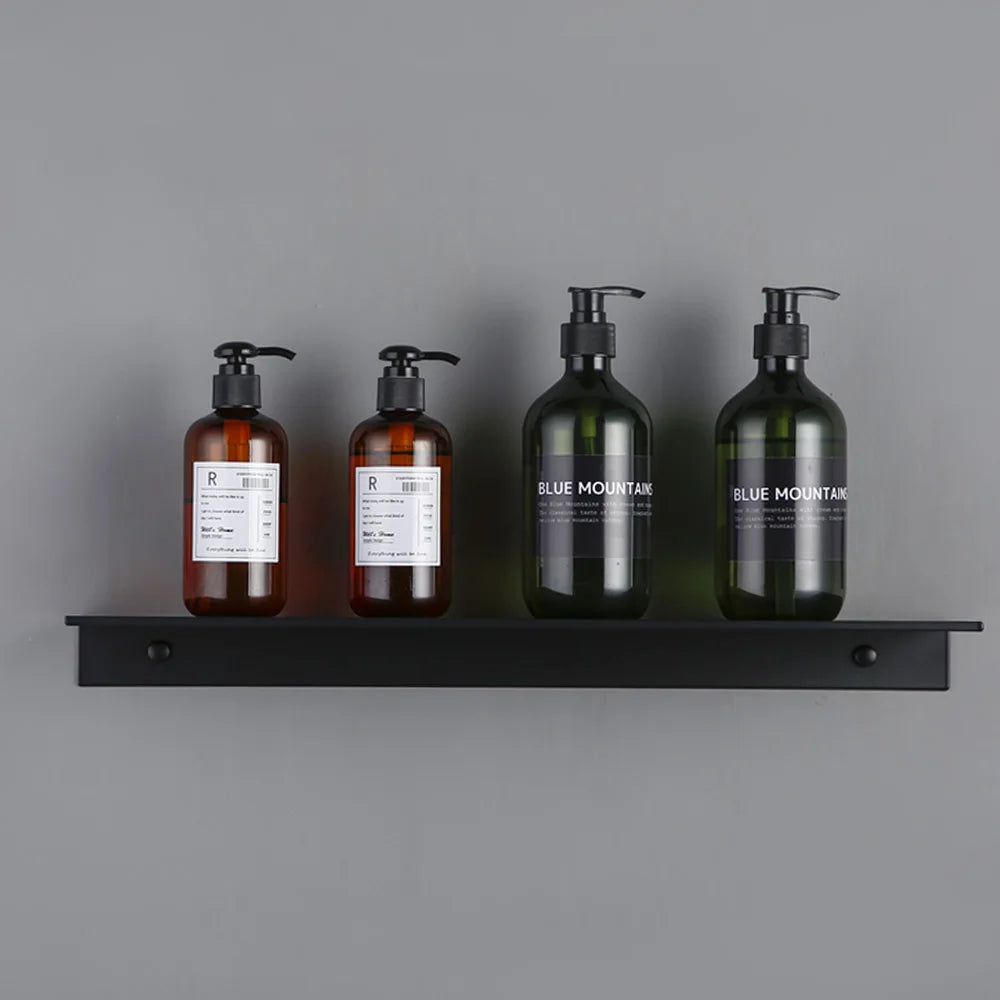 Wall-Mounted Black Shelf – Bathroom, Kitchen & Shower Storage Rack