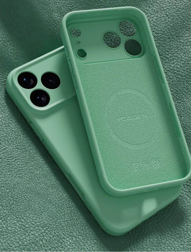 Green phone case on a green textured background