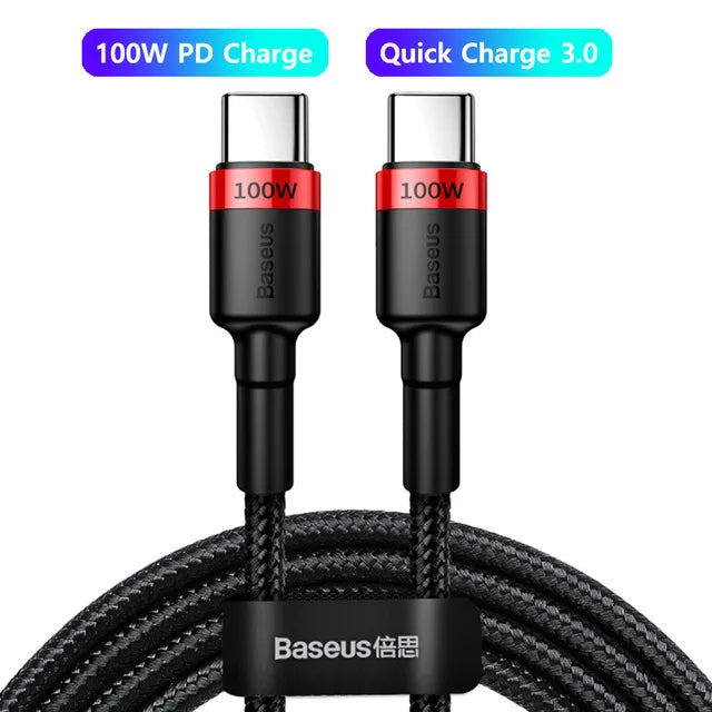 Baseus 100W USB-C to USB-C PD Fast Charging Cable – 5A for iPhone, MacBook & Samsung