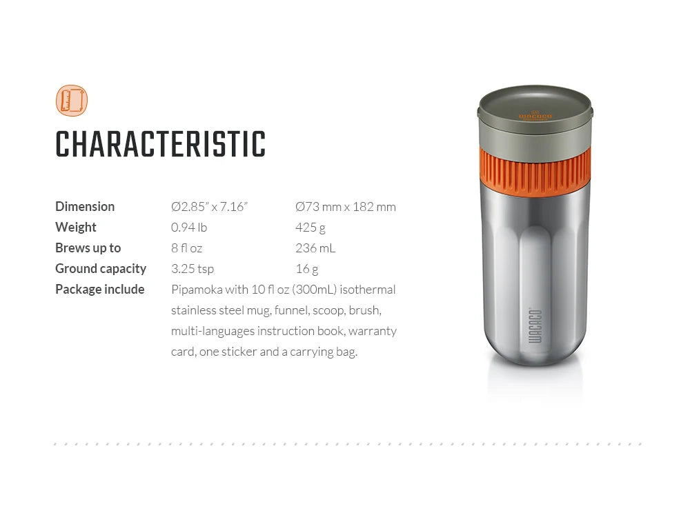 WACACO Pipamoka All-in-One Coffee Maker – Hand-Powered, Insulated & Pressure Brewer