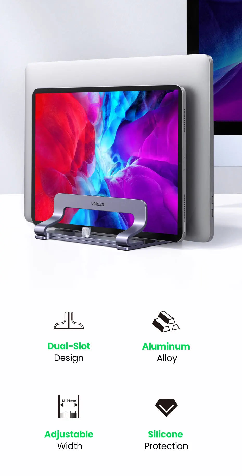UGREEN Foldable Laptop Stand – Aluminum Vertical Holder for MacBook & PC