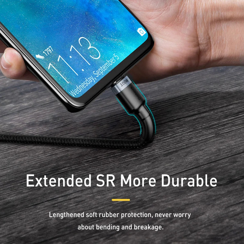Baseus 100W USB-C to USB-C PD Fast Charging Cable – 5A for iPhone, MacBook & Samsung