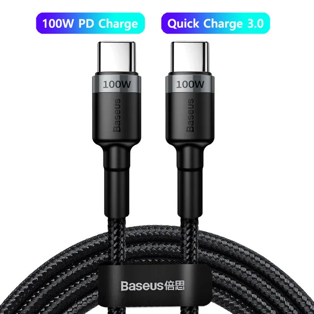 Baseus 100W USB-C to USB-C PD Fast Charging Cable – 5A for iPhone, MacBook & Samsung