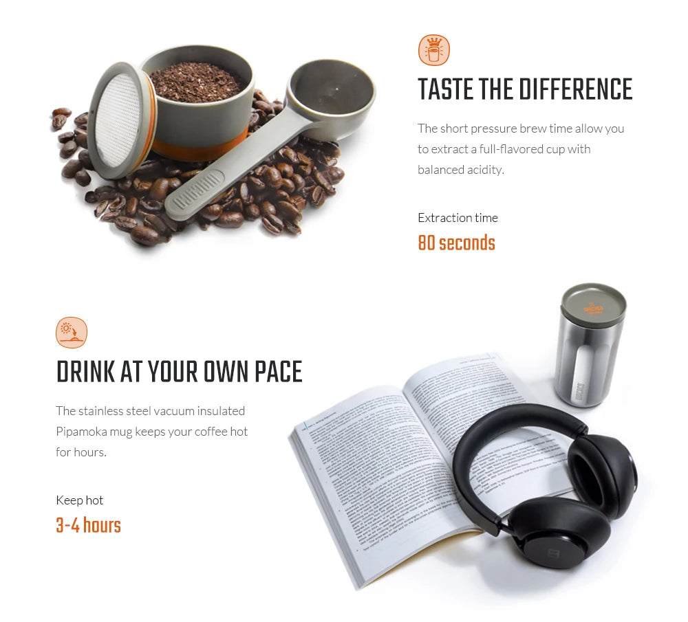 WACACO Pipamoka All-in-One Coffee Maker – Hand-Powered, Insulated & Pressure Brewer