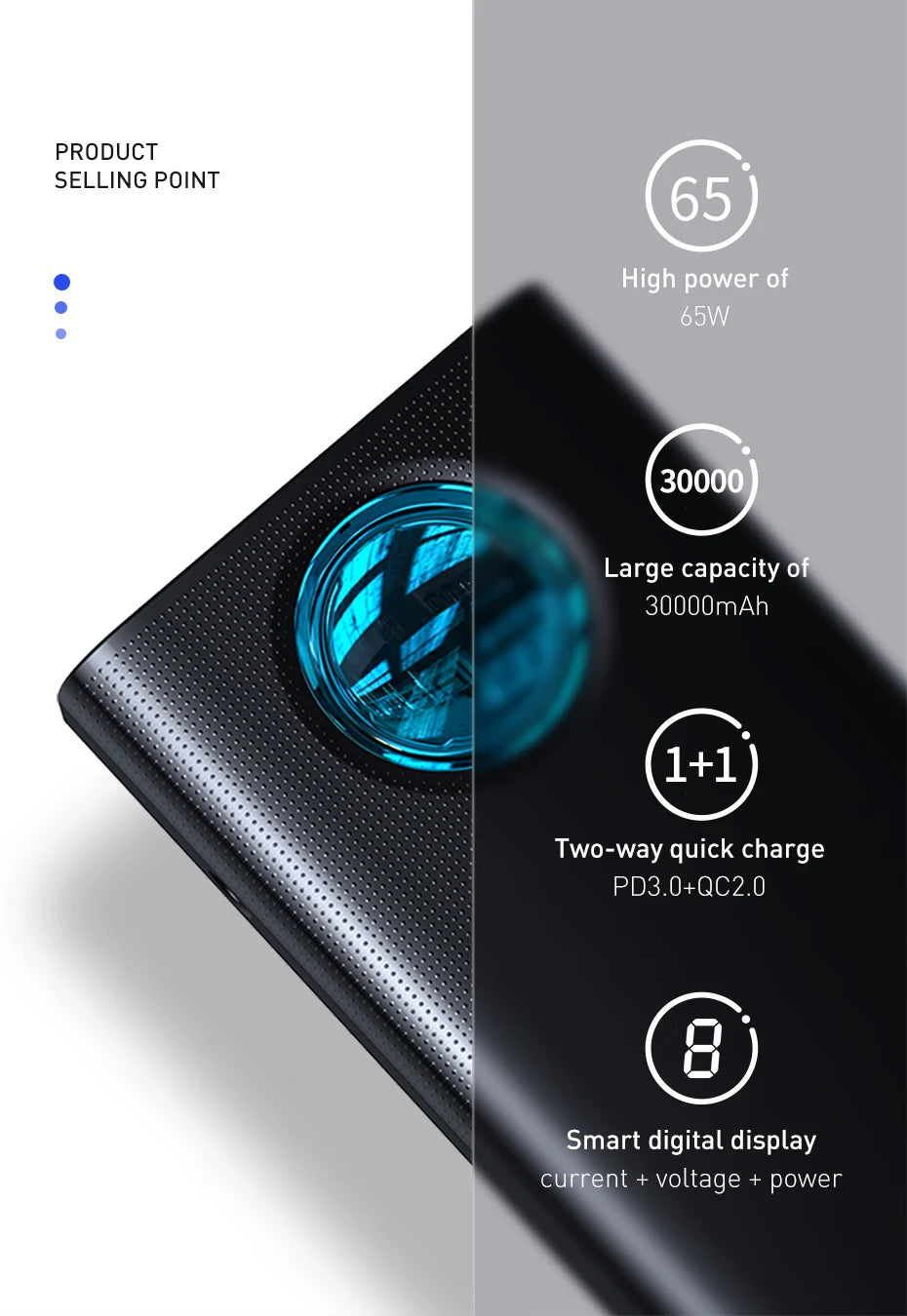 Baseus 65W 30,000mAh Power Bank – PD Quick Charging Portable Charger
