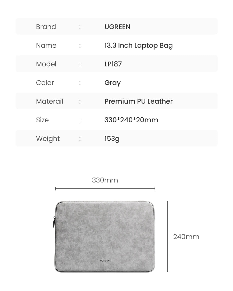 UGREEN Leather Laptop & iPad Sleeve – MacBook Pro/Air 13–14