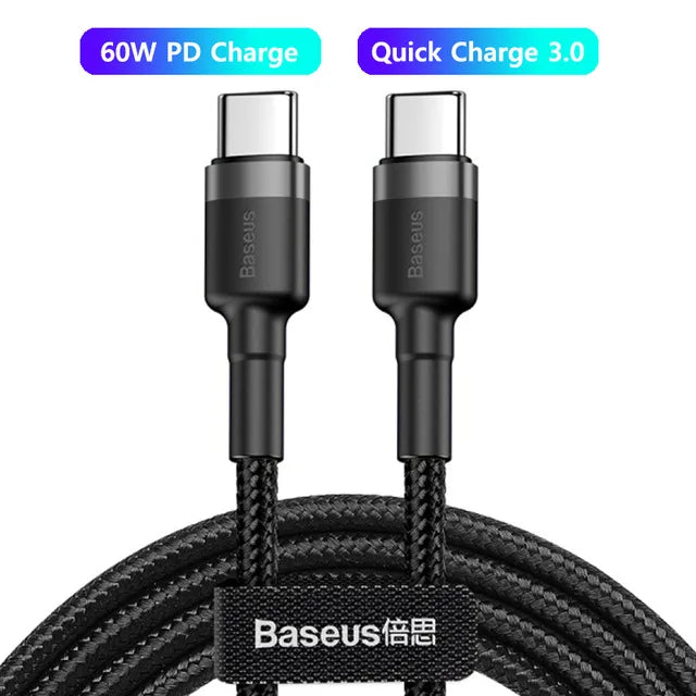 Baseus 100W USB-C to USB-C PD Fast Charging Cable – 5A for iPhone, MacBook & Samsung
