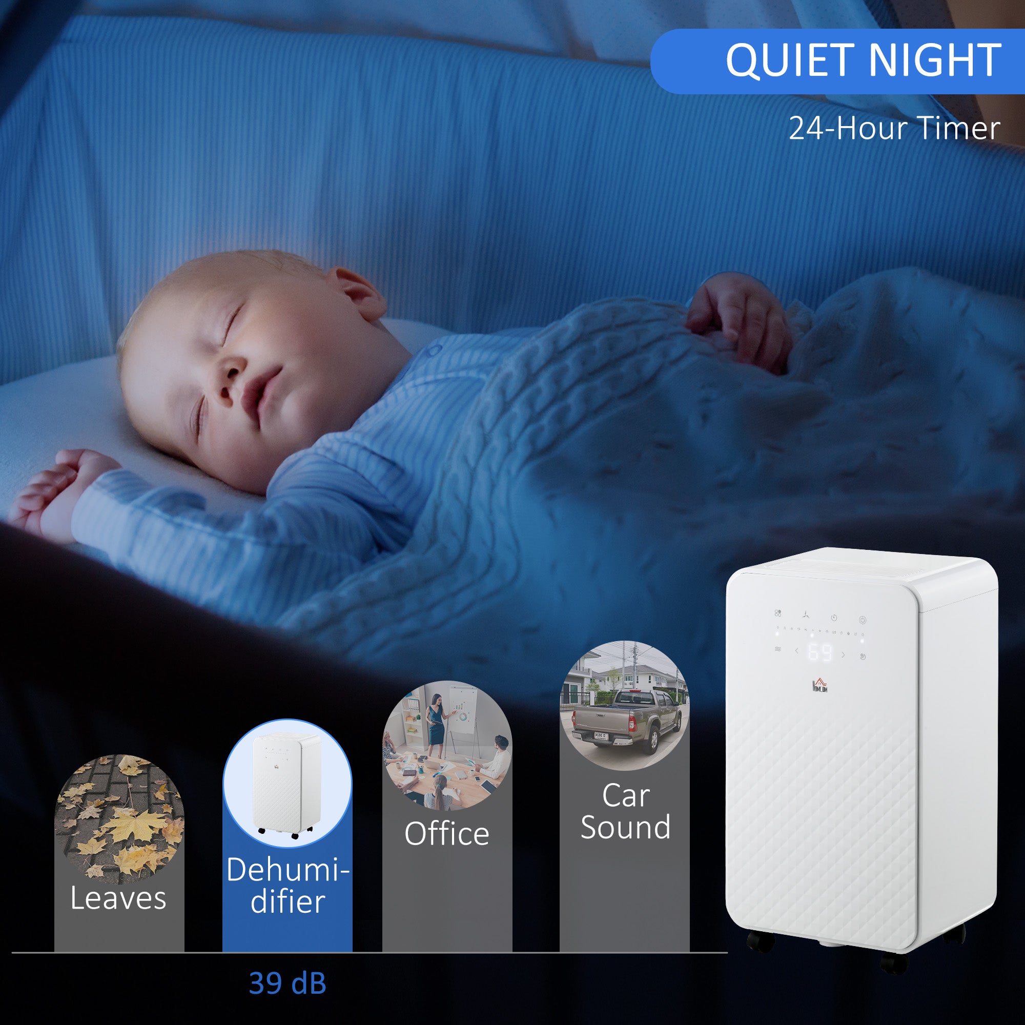 HOMCOM 12L Quiet Air Dehumidifier with Purifier – 5 Modes & Timer