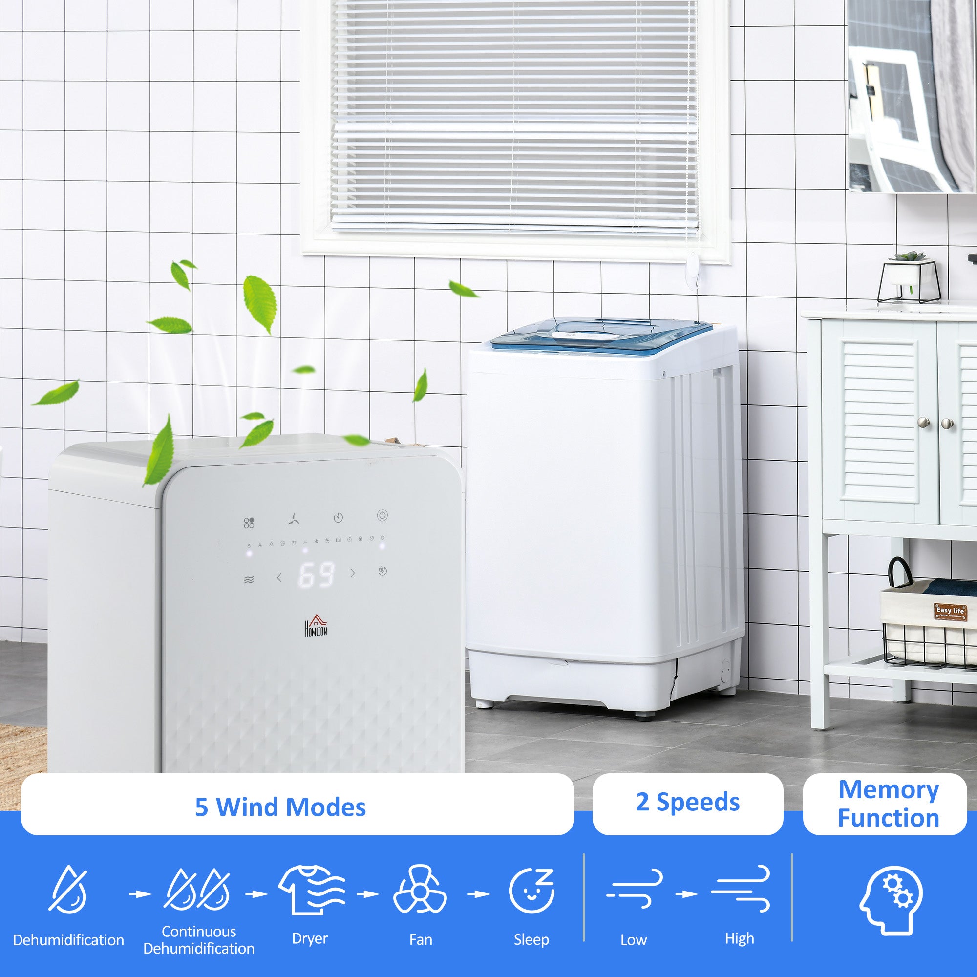 HOMCOM 12L Quiet Air Dehumidifier with Purifier – 5 Modes & Timer