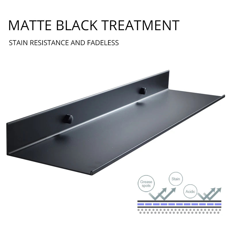 Wall-Mounted Black Shelf – Bathroom, Kitchen & Shower Storage Rack