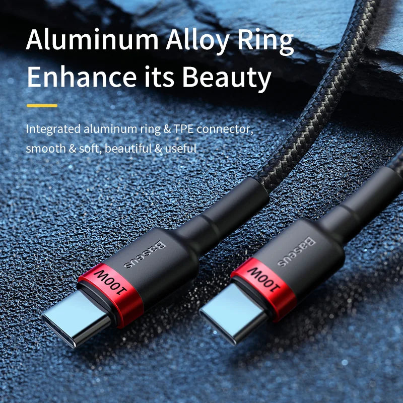 Baseus 100W USB-C to USB-C PD Fast Charging Cable – 5A for iPhone, MacBook & Samsung