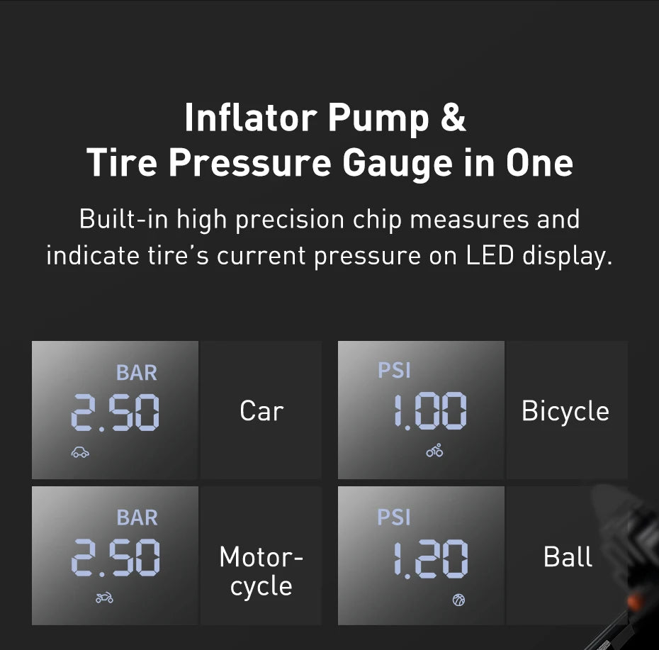 Baseus Mini Car Air Compressor 12V 150PSI Portable Car Tire Inflator Smart Digital Inflatable Pump For Car Bicycle Boat Air Pump
