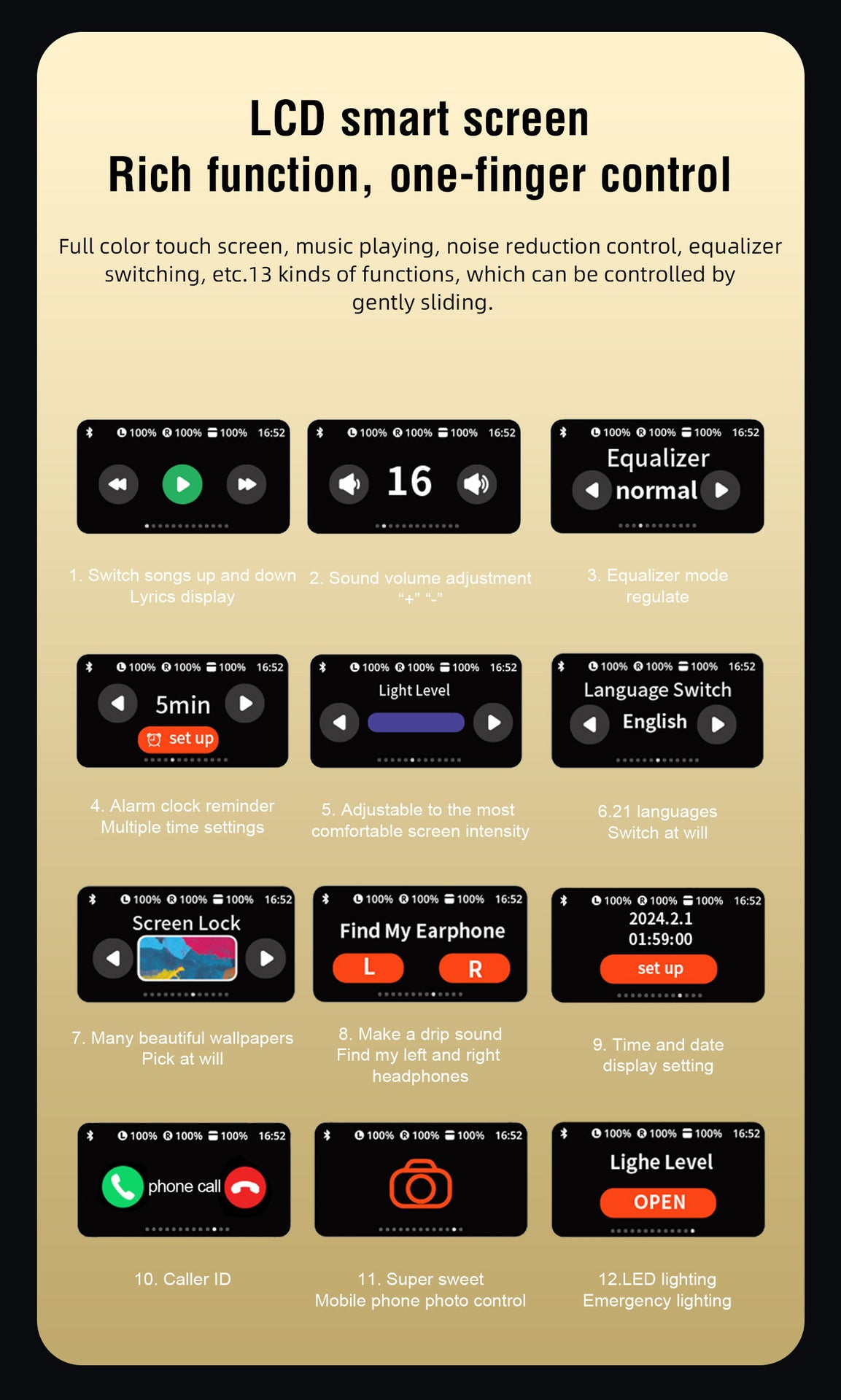 BOSECXT Ultra V11 Smart Touch Multi functional Large Screen TWS Wireless ANC Noise Cancelling Earbuds Enc Heavy Bass Earbuds