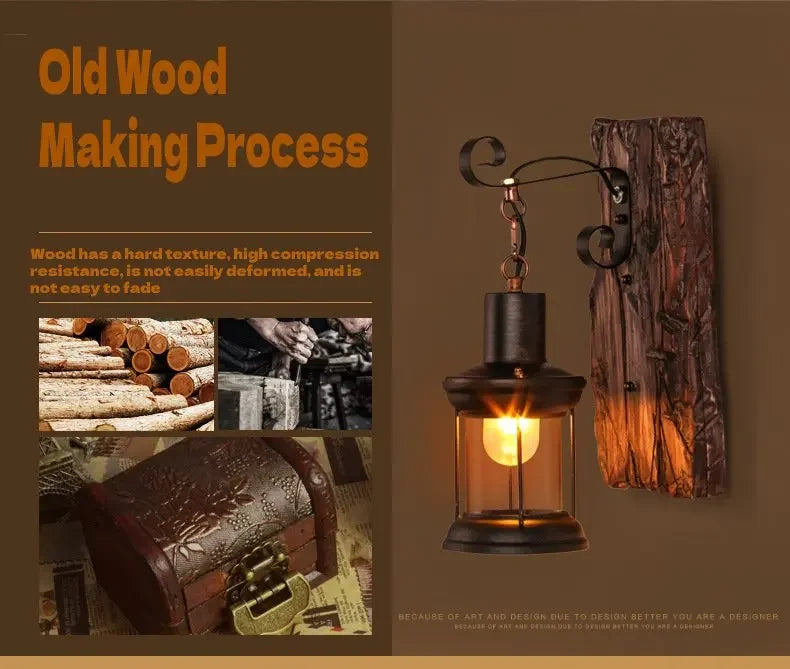 Rustic Wall Lamp – Industrial Wood & Metal Wall Sconce