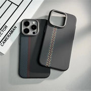 Geometric Carbon Fiber Texture 3D Relief MagSafe Case for iPhone 15–17 Series
