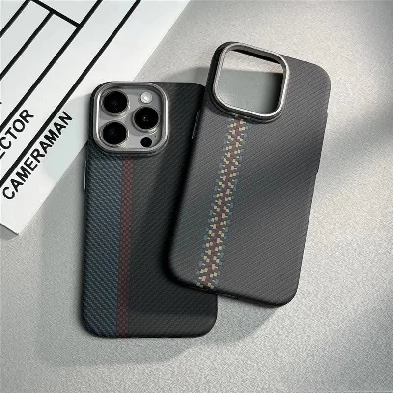 Geometric Carbon Fiber Texture 3D Relief MagSafe Case for iPhone 15–17 Series