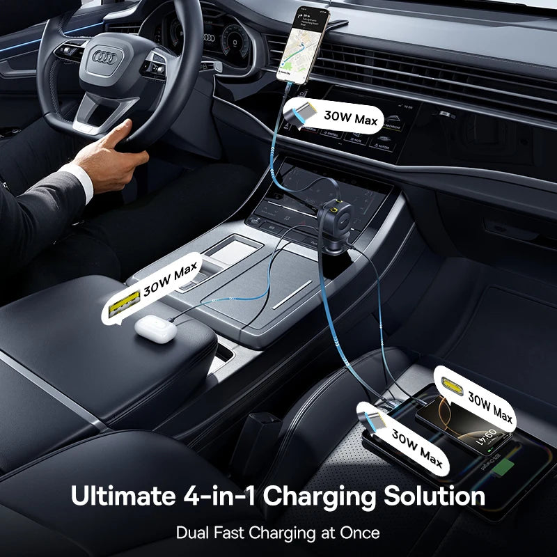 Baseus 4-Port USB-C Car Charger – PD Fast Charge