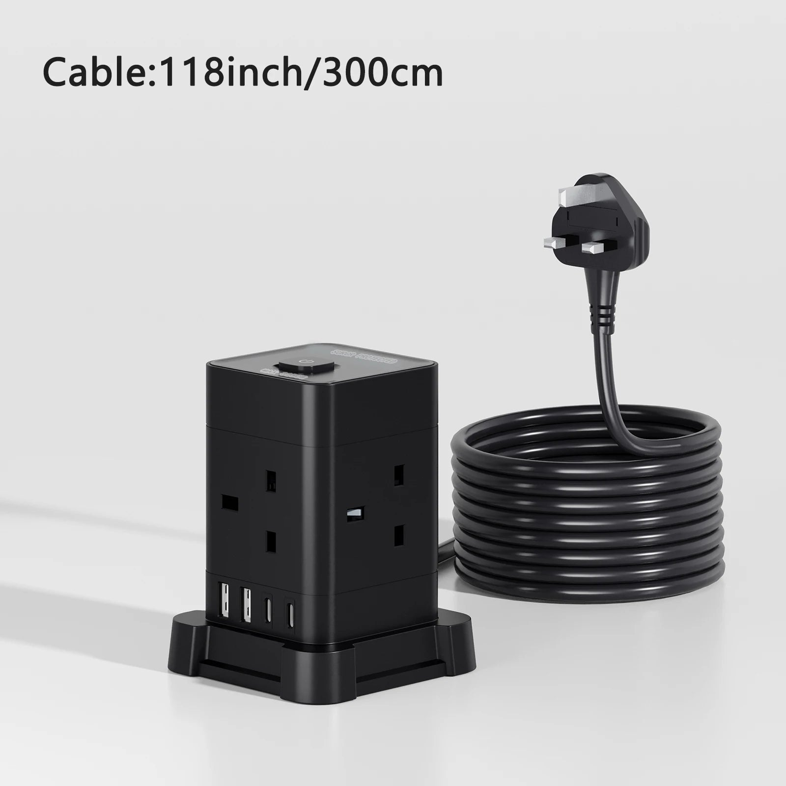 UK Power Tower Extension Lead – Multi Socket Surge Protector with USB-C & USB Charging Ports