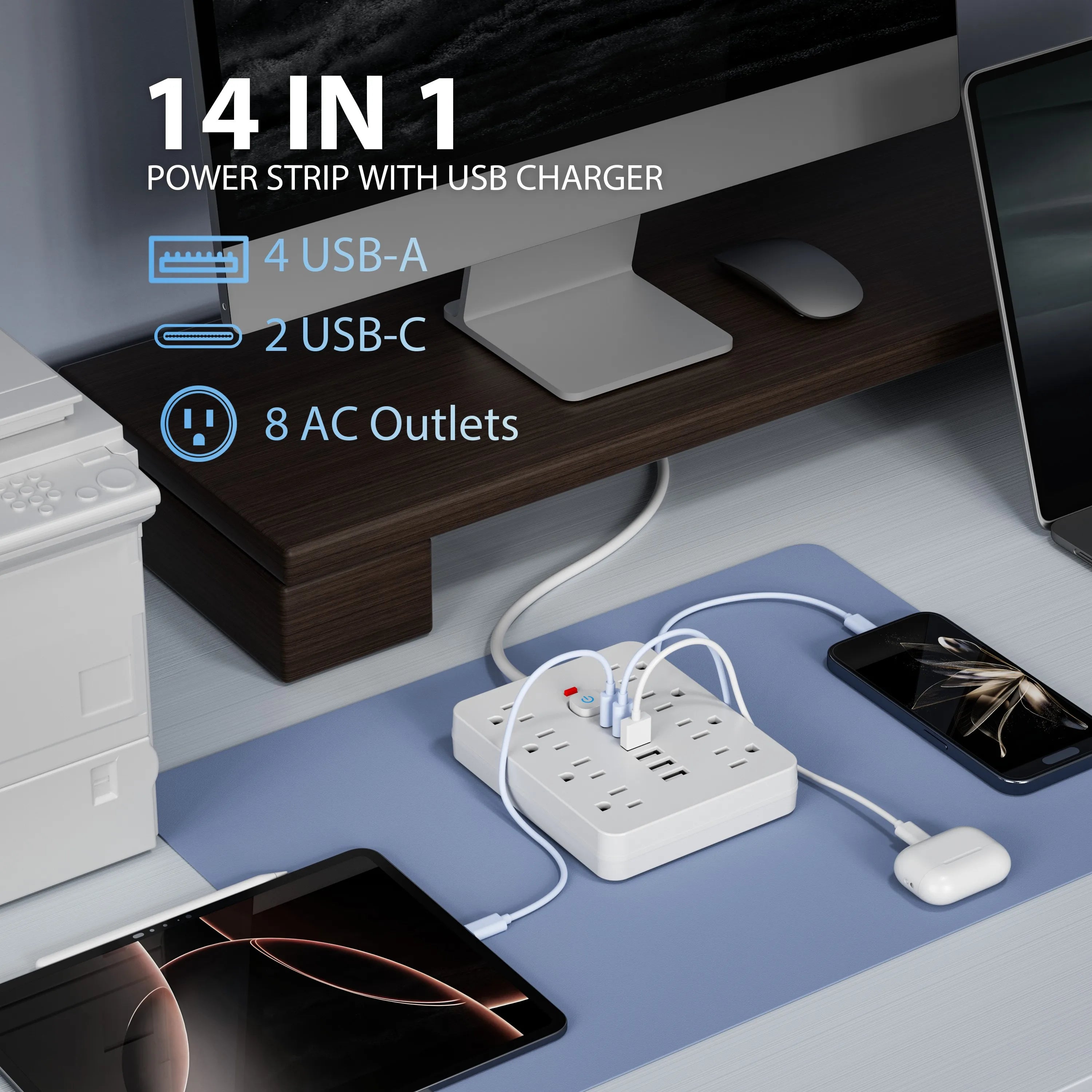 Power Strip with Surge Protection 8 AC & 4 USB-C Charging