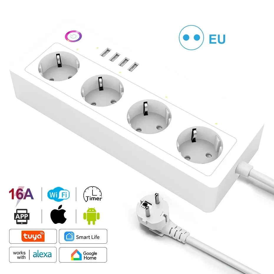 Zigbee Smart Power Strip – 1- 4 AC Outlets & 4 USB Charging Ports