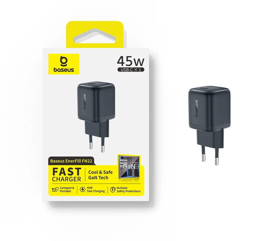 Baseus 45W GaN Charger For iPhone 17 16 15 Pro Max Samsung Galaxy Fast Charger Phone Charger USB C Charger Portable PD Charger