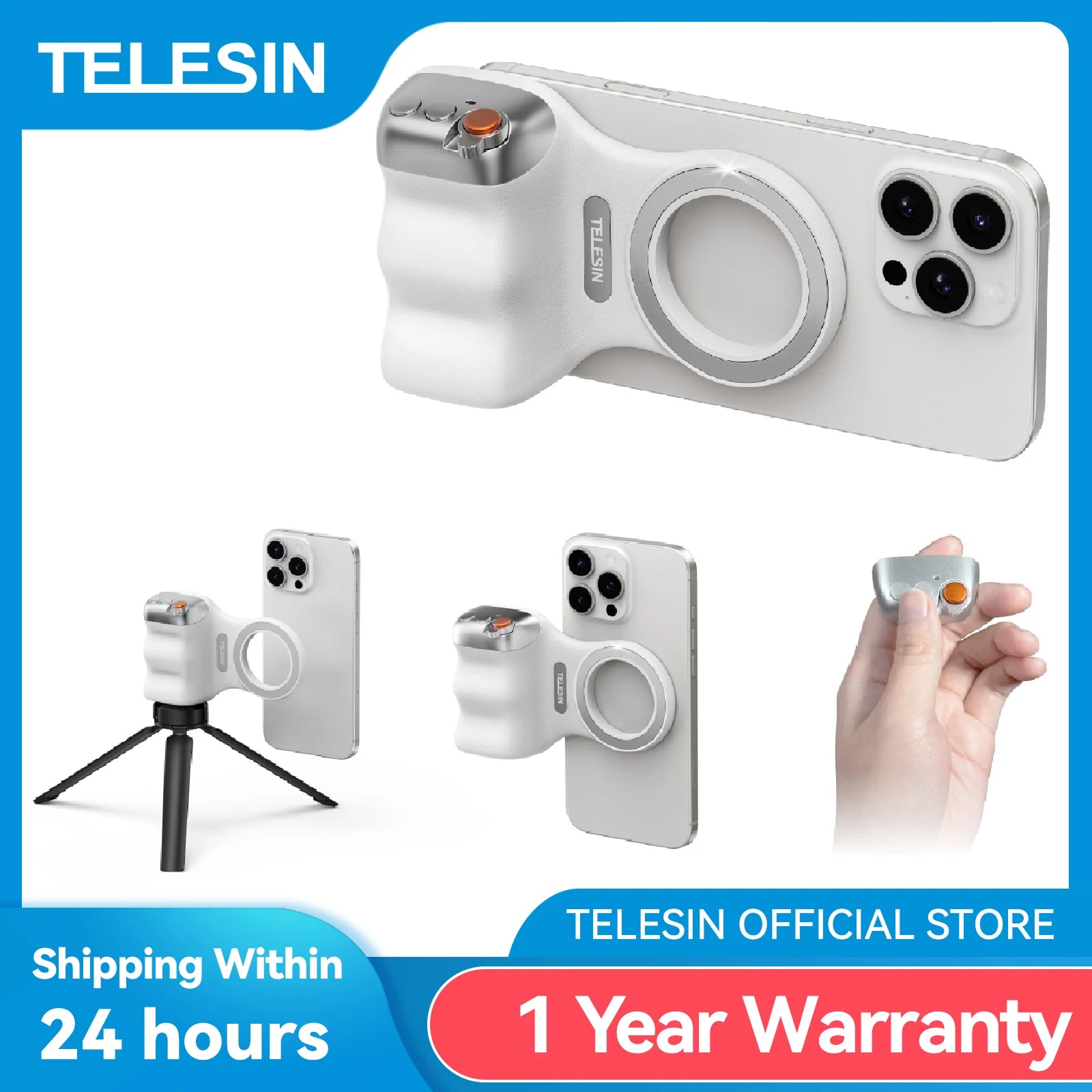 TELESIN Magnetic Camera Hand Grip – Phone Holder with Remote