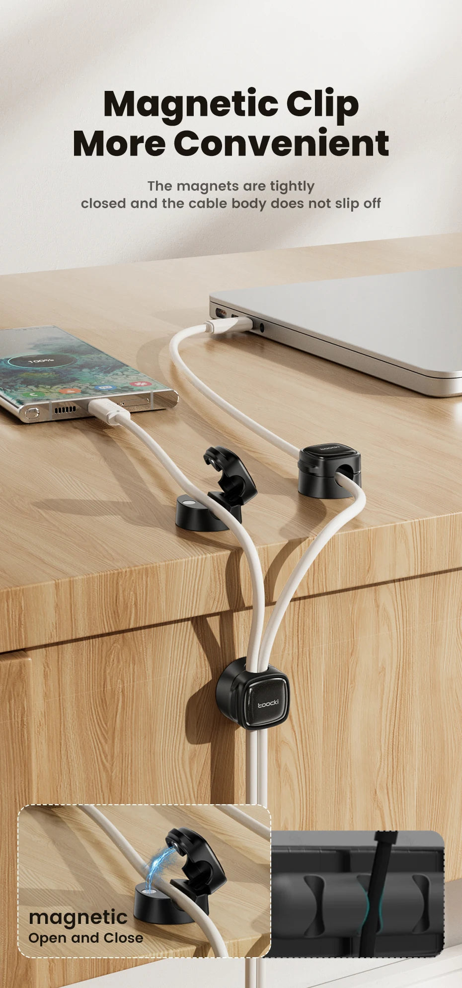Toocki Magnetic Cable Clips – Desk Wire Management Organizer