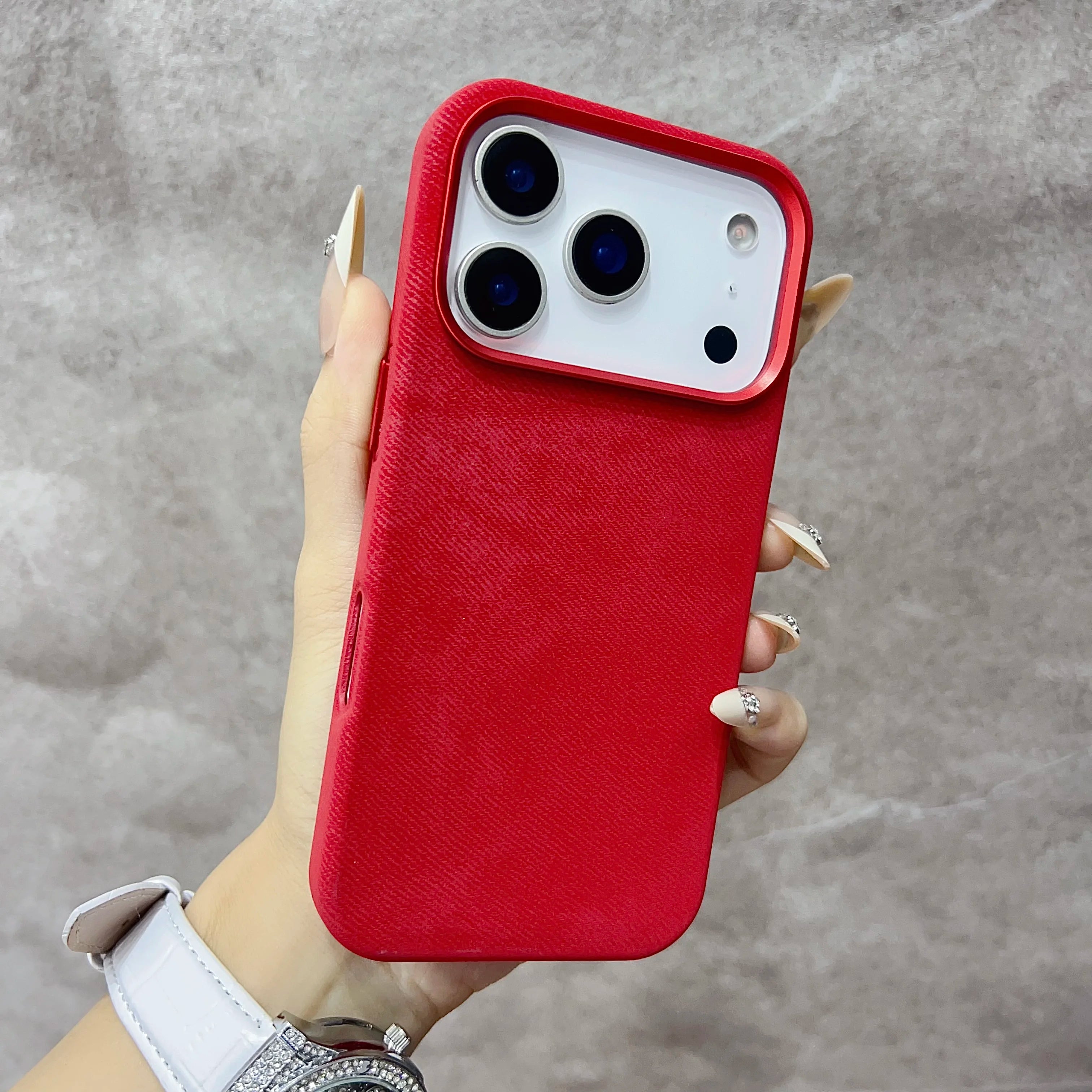 Luxury MagSafe Fiber Leather iPhone Case – Shockproof & Alloy Lens