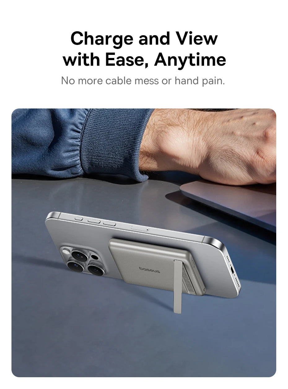 Baseus 5000mAh Magnetic Power Bank – Wireless & PD Fast Charging with Kickstand