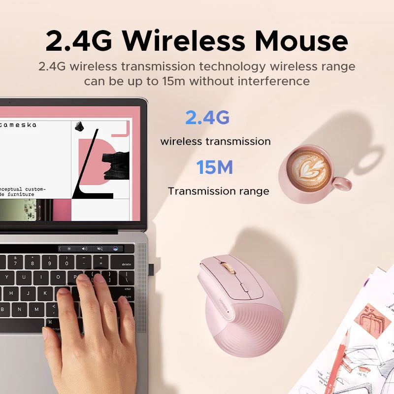 UGREEN Vertical Wireless Mouse – 2.4G, Ergonomic, 4000 DPI, 6 Buttons