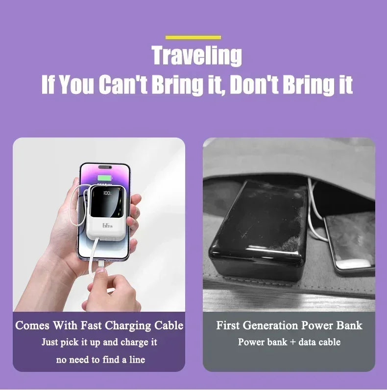 66W 30000mAh Portable Power Bank with Built-in Cables