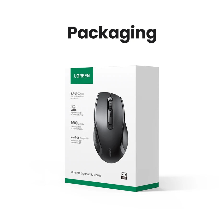 UGREEN Wireless Silent Mouse – 1600 DPI, 2.4GHz USB for PC & MacBook