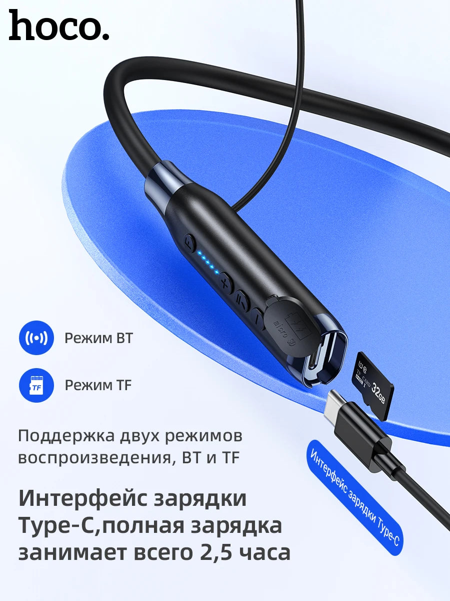 HOCO ES62 Neckband Earphones Bluetooth 5.3 Sport headsets Support TF card playback 120Hours Long battery life For Mobile Phone