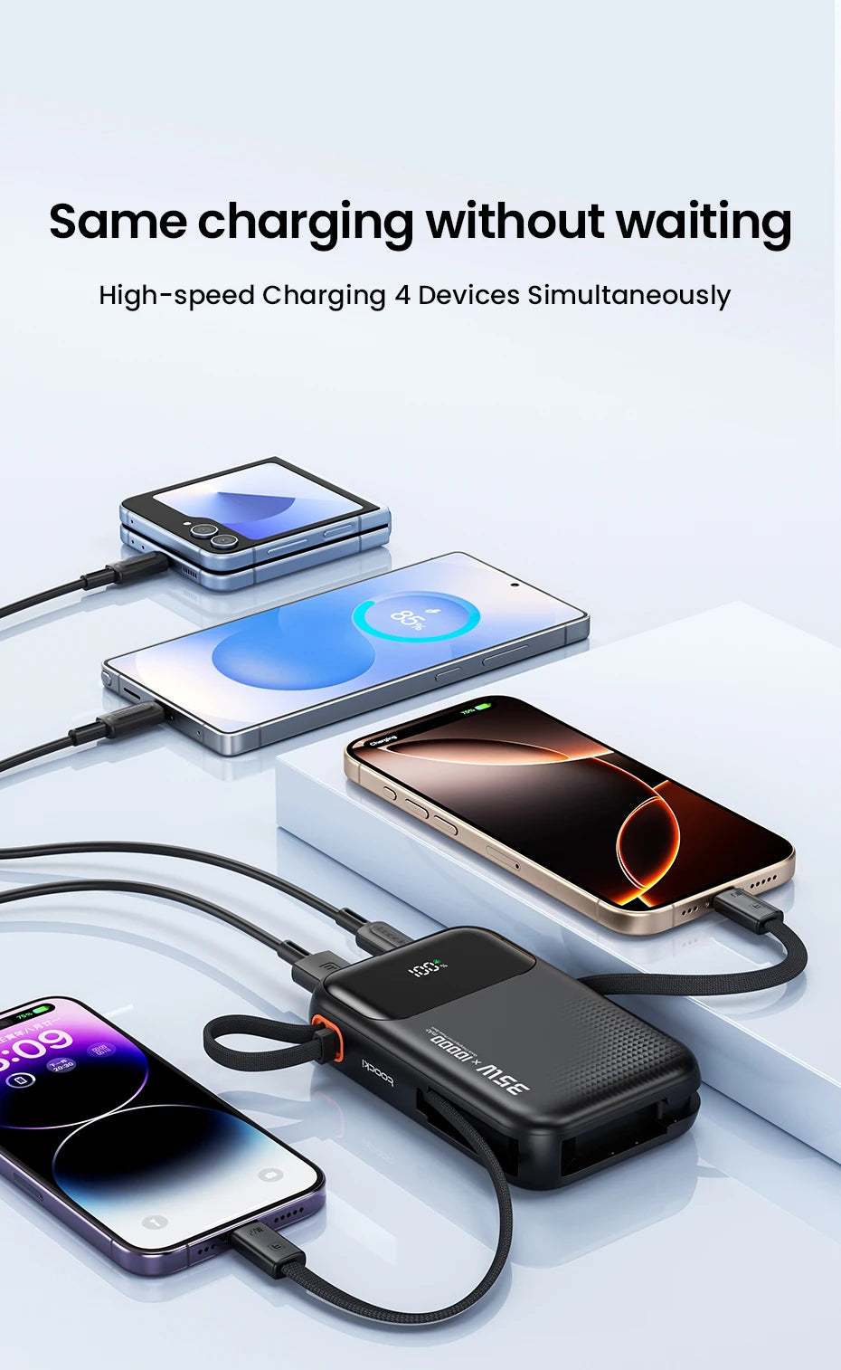 35W Portable Power Bank with Built-in Cable – QC PD 3.0 Fast Charge