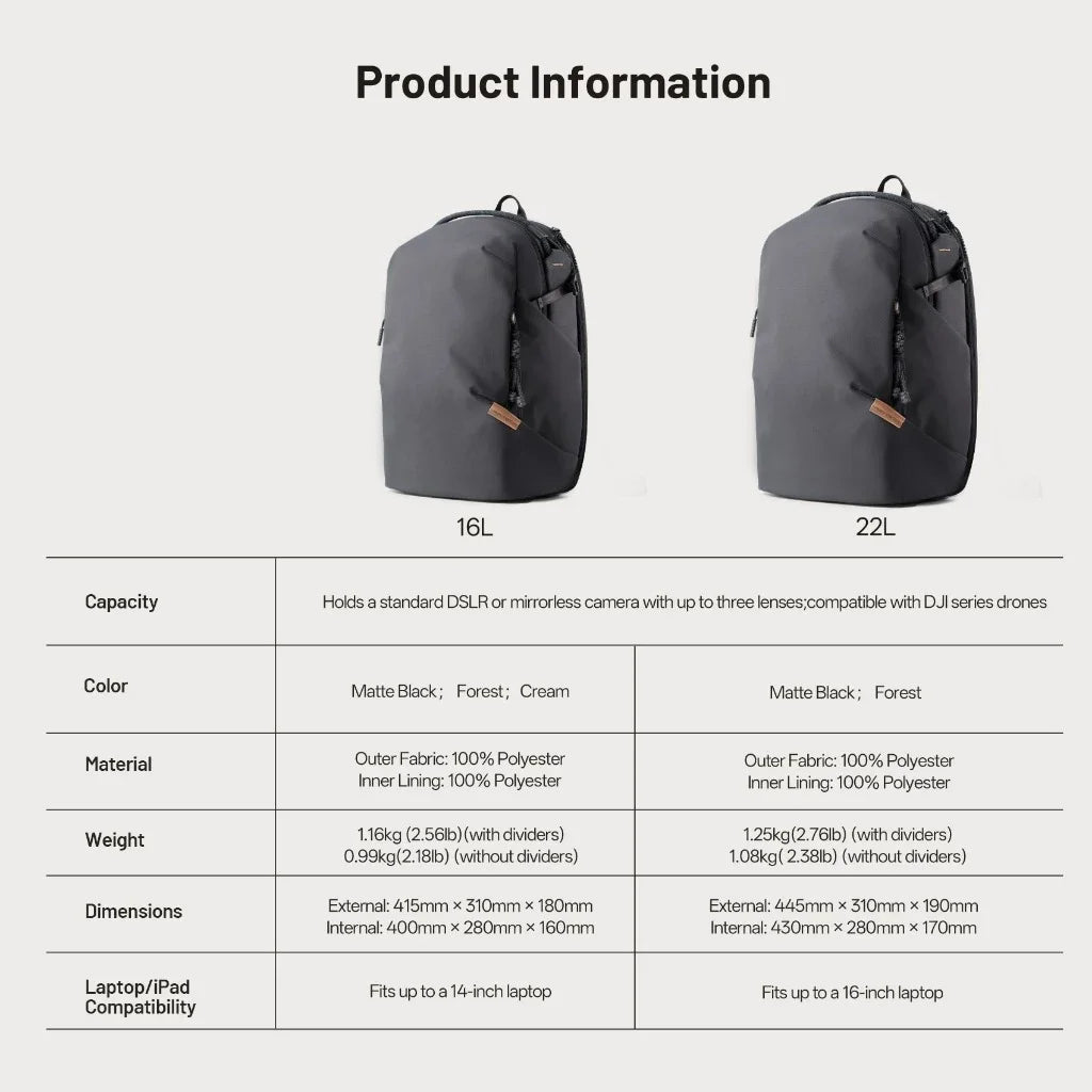 PGYTECH OneGo Lite Backpack – Camera & Drone Bag for Photography Gear