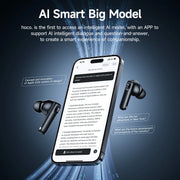 HOCO Smart AI Translation Wireless ANC ENC Noise Cancelling Earphones Bluetooth 5.4 Music Sports HiFi Stereo Earbuds with 4 Mics