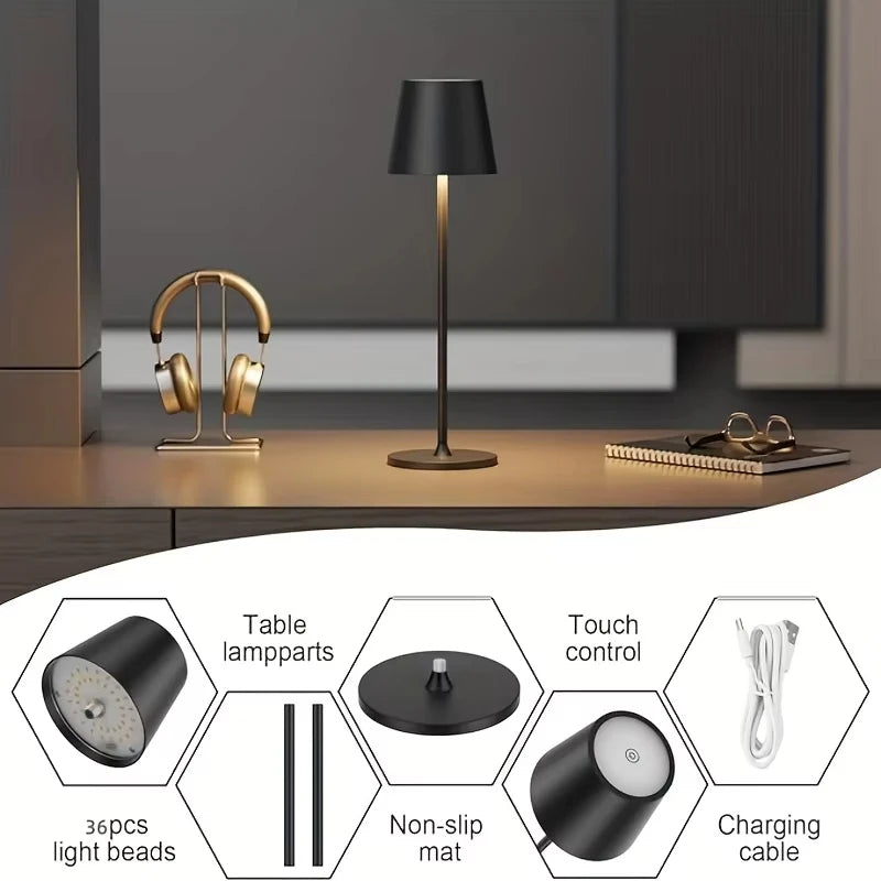Rechargeable Desktop LED Lamp – Touch Control, Dimmable for Home & Hotel