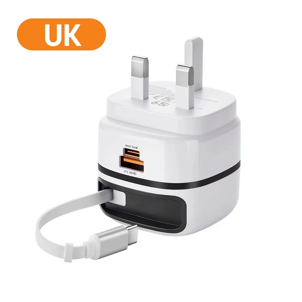 65W USB Type-C Travel Charger – Fast Charging for iPhone, Samsung & Laptops