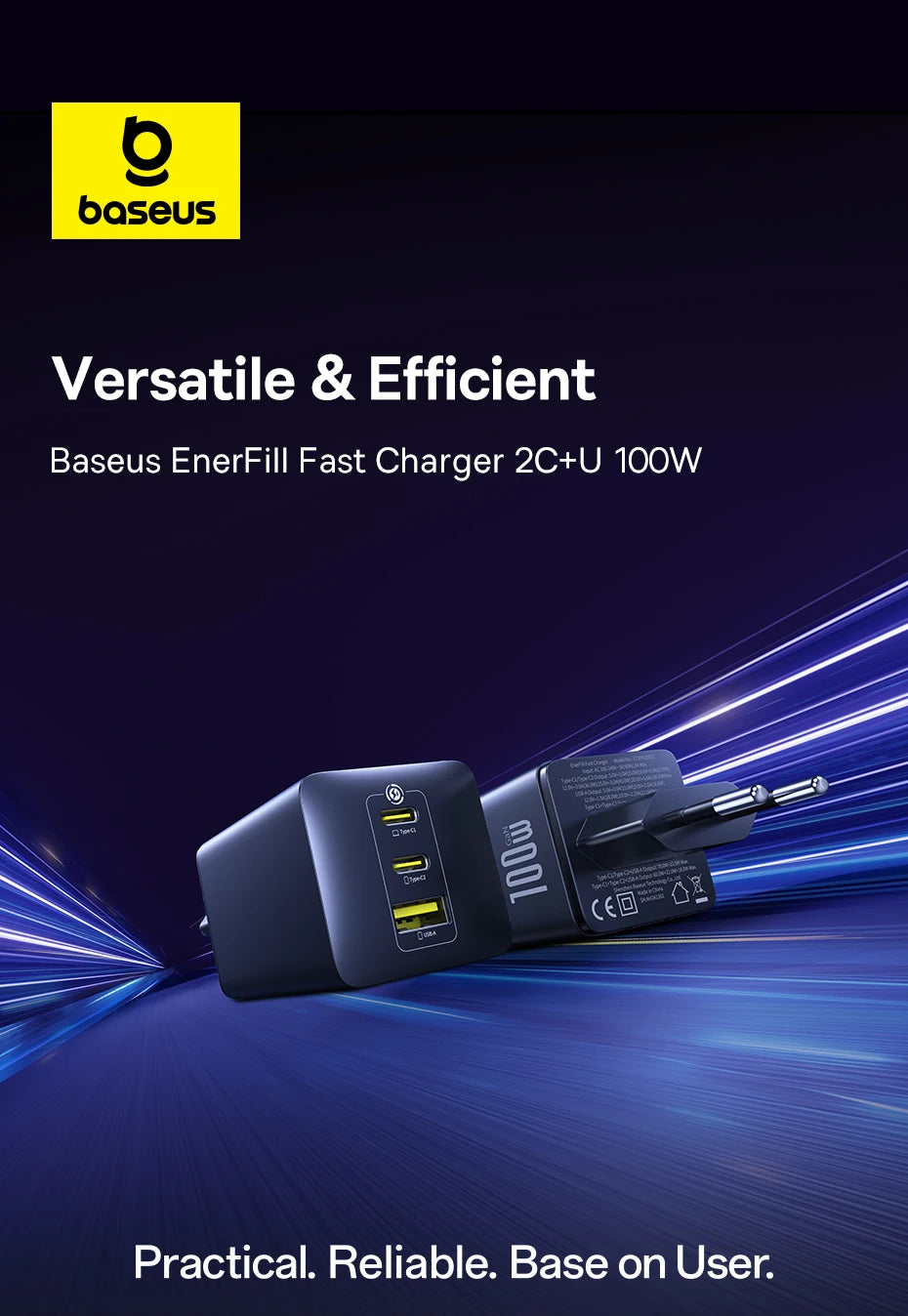 Baseus 100W GaN PD Charger – Fast USB Charging for Phones & Laptops