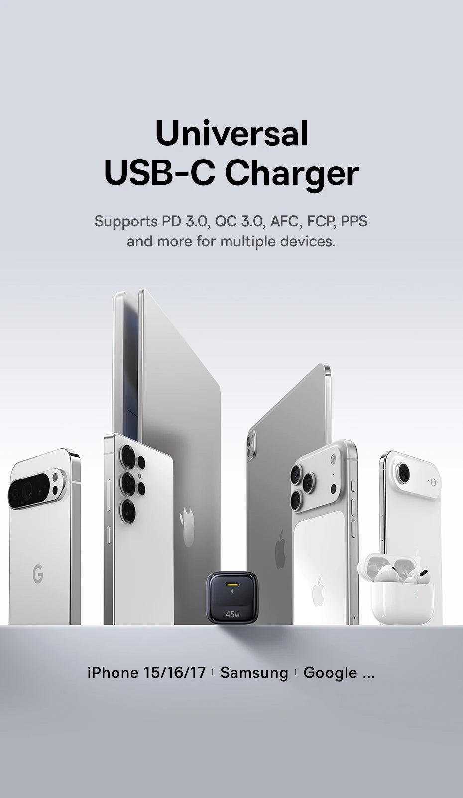 Baseus 45W GaN Charger For iPhone 17 16 15 Pro Max Samsung Galaxy Fast Charger Phone Charger USB C Charger Portable PD Charger