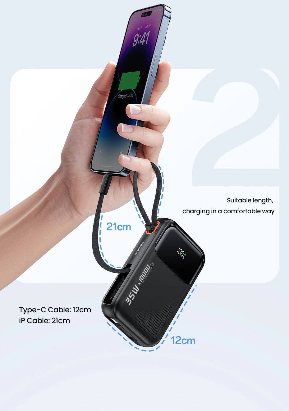 35W Portable Power Bank with Built-in Cable – QC PD 3.0 Fast Charge