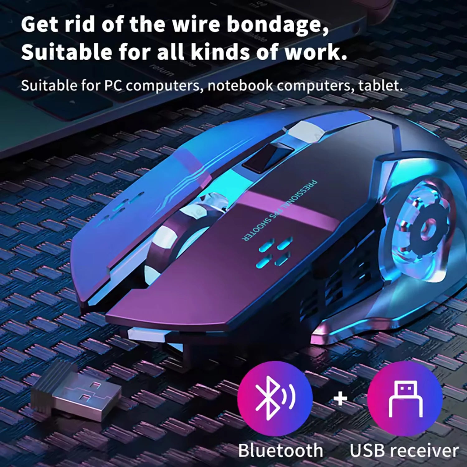 Wireless Rechargeable Mouse – Gaming Backlight, Bluetooth & USB for PC