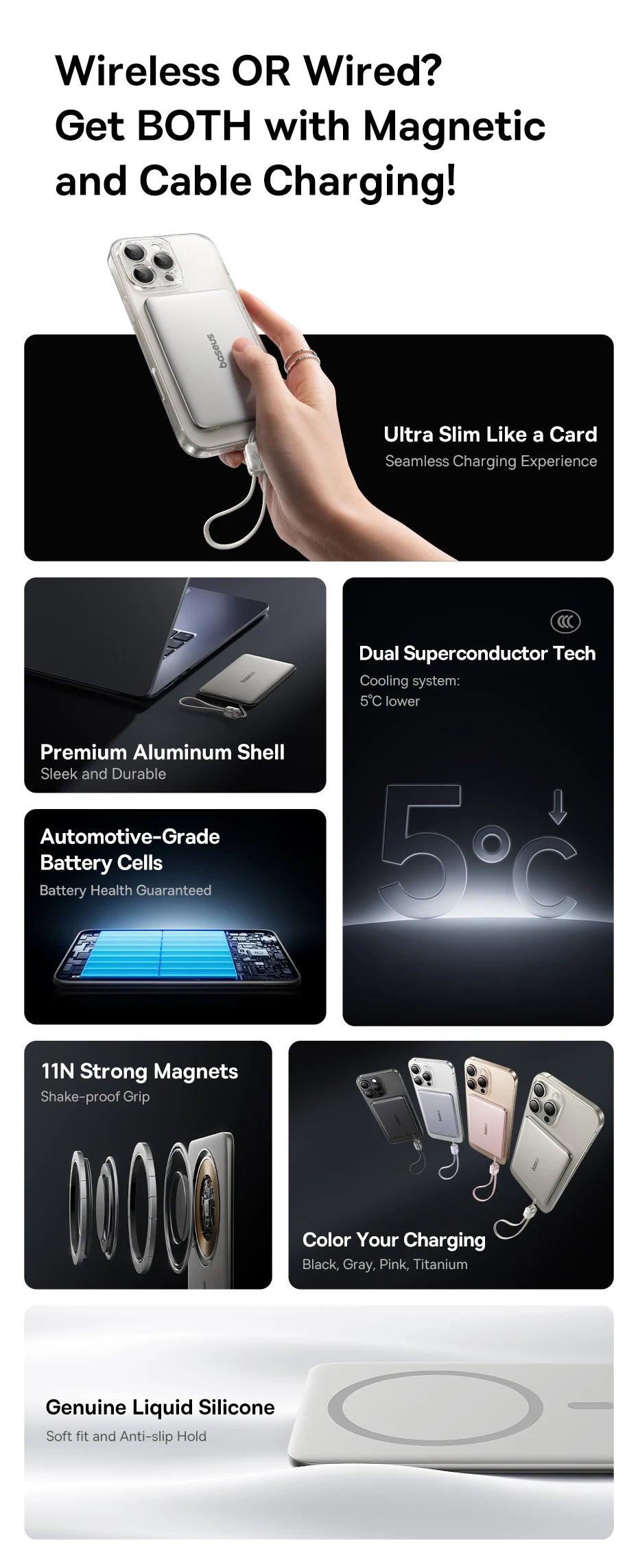 Baseus 10,000mAh Magnetic Power Bank – Wireless 15W & PD 27W Fast Charge