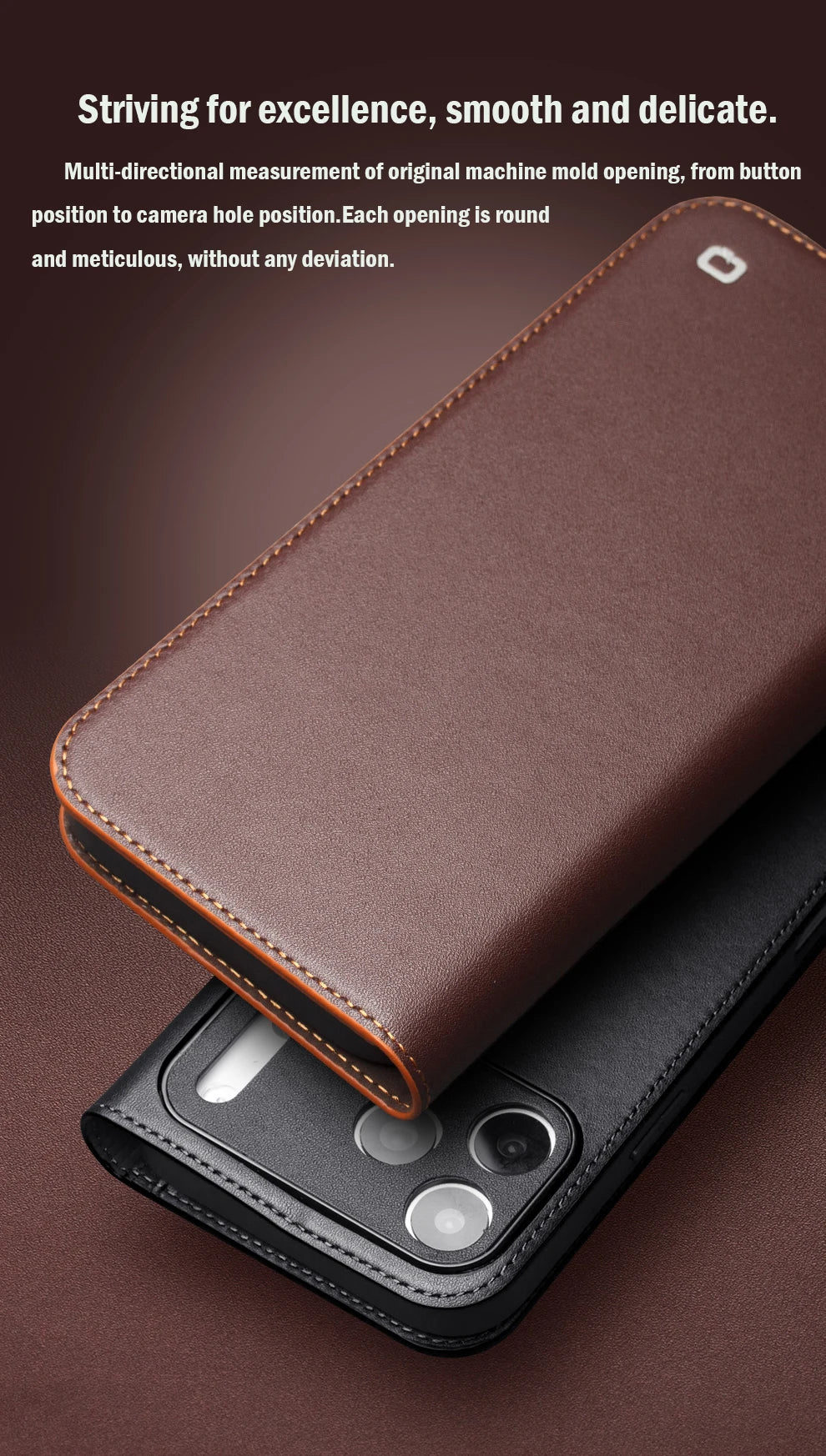 QIALINO Genuine Leather Wallet Case for iPhone 17 Pro Max – Handmade Flip Cover with Card Slots